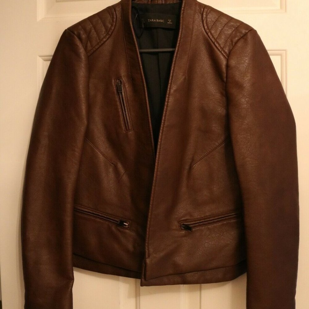 Zara Basic Brown Faux Leather Top Small